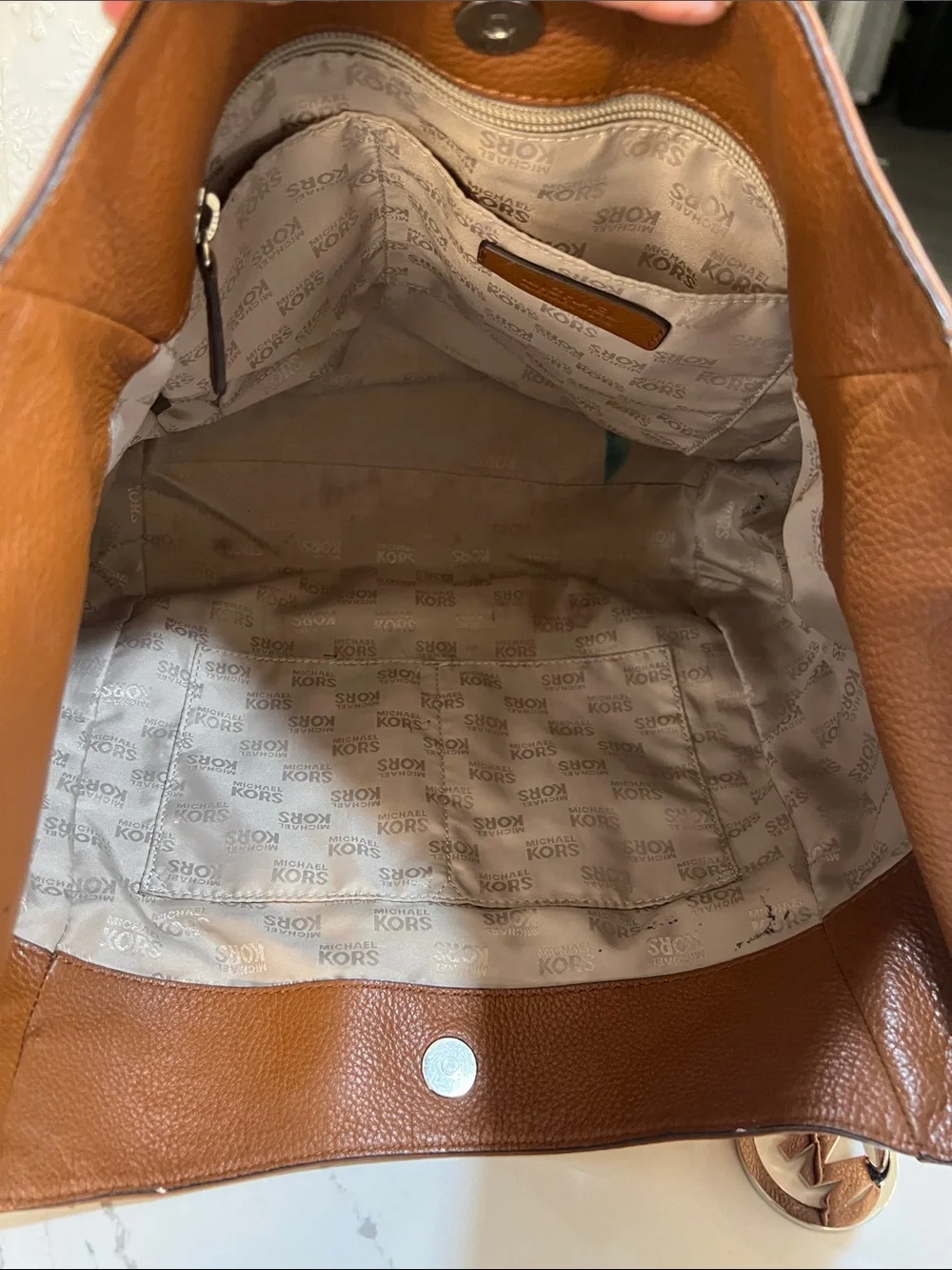 Michael Kors Cognac Leather Shoulder Hobo Bag Luggage Tan